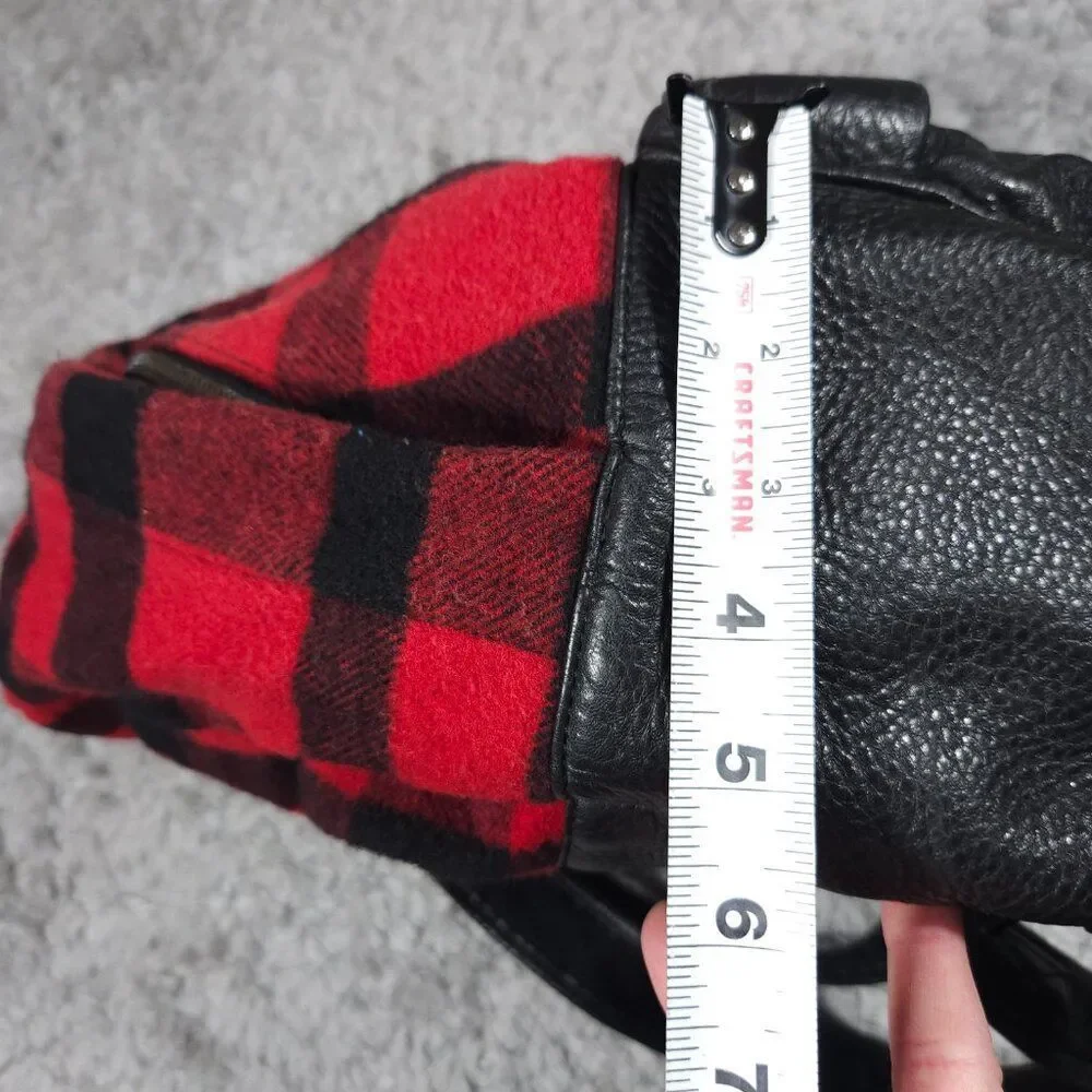 READ Mcq by Alexander Mcqueen Red Black Buffalo Plaid Wool Leather Backpack